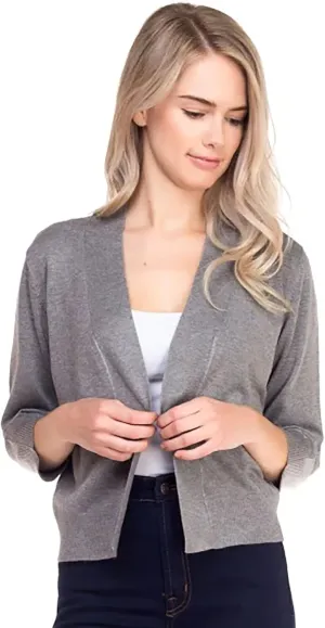 Bolero Cropped Cardigans Shrugs for Women - 3/4 Sleeve Open Front Cover up for Dresses