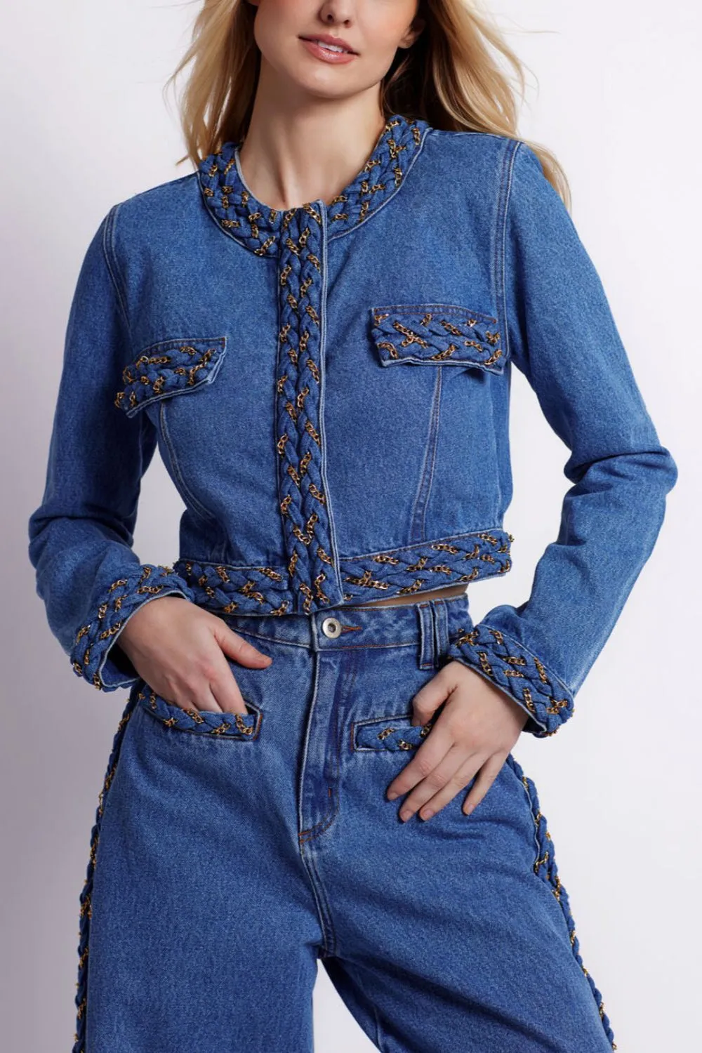 Braided Denim Cropped Jacket