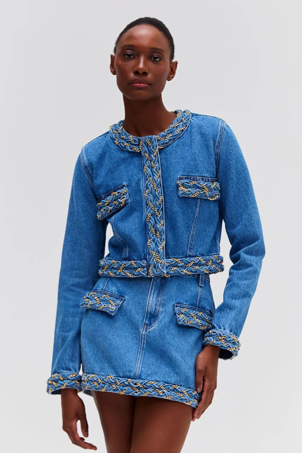 Braided Denim Cropped Jacket