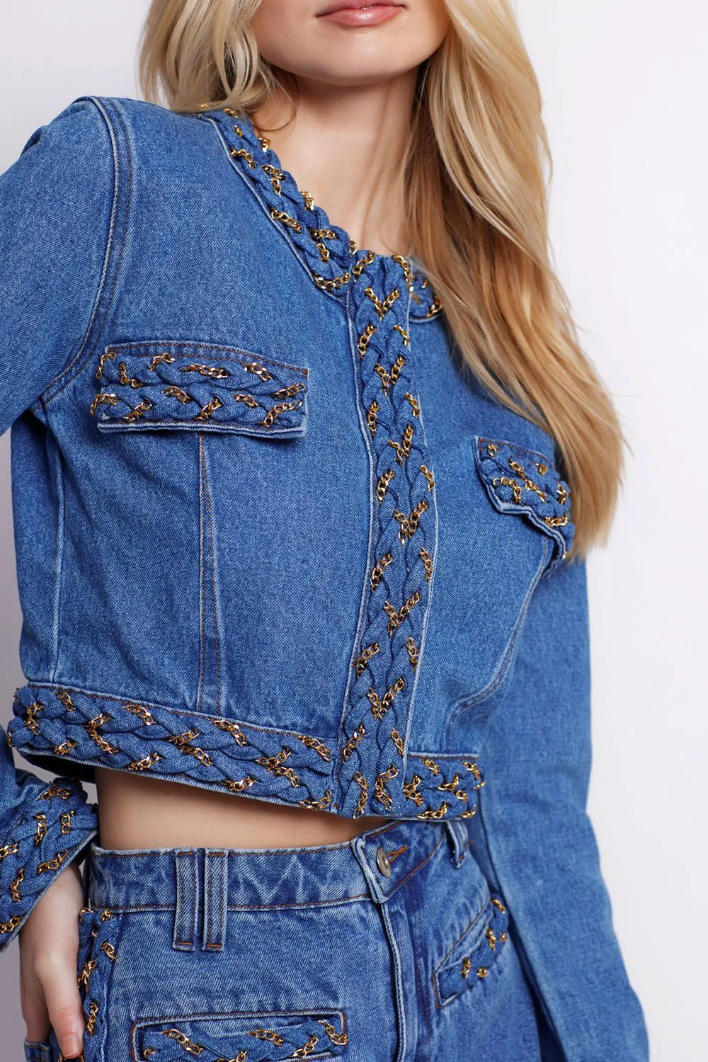 Braided Denim Cropped Jacket