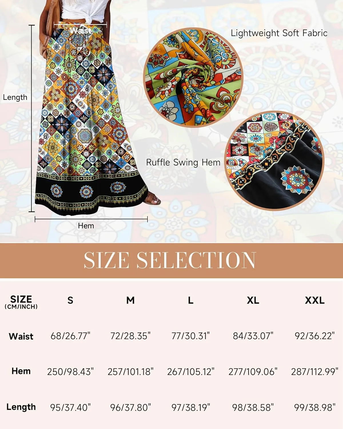 Bsubseach Skirts for Women Summer 2025 Boho Pleated Flowy Long Skirts Casual A Line Floral Maxi Skirt with Pockets