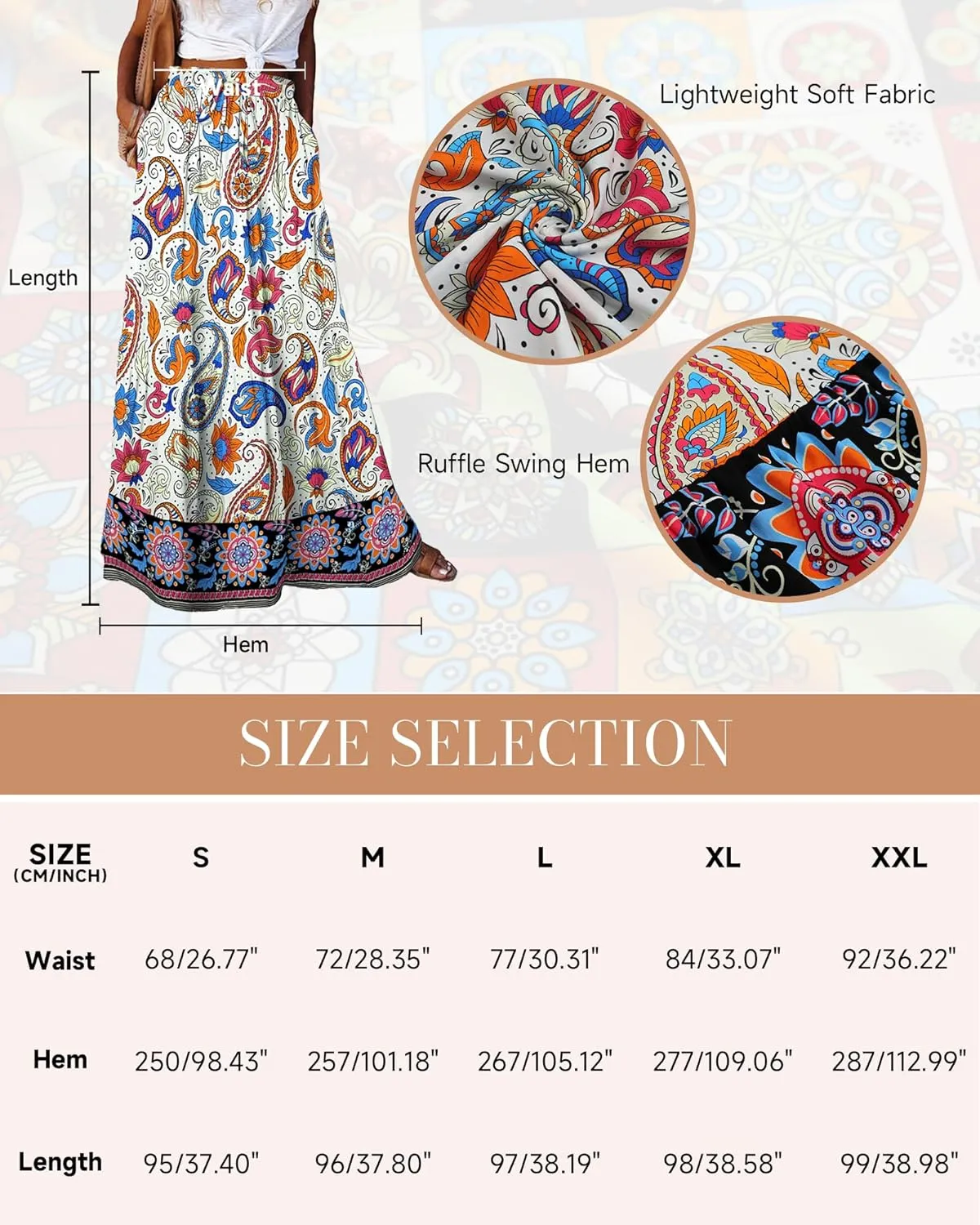 Bsubseach Skirts for Women Summer 2025 Boho Pleated Flowy Long Skirts Casual A Line Floral Maxi Skirt with Pockets