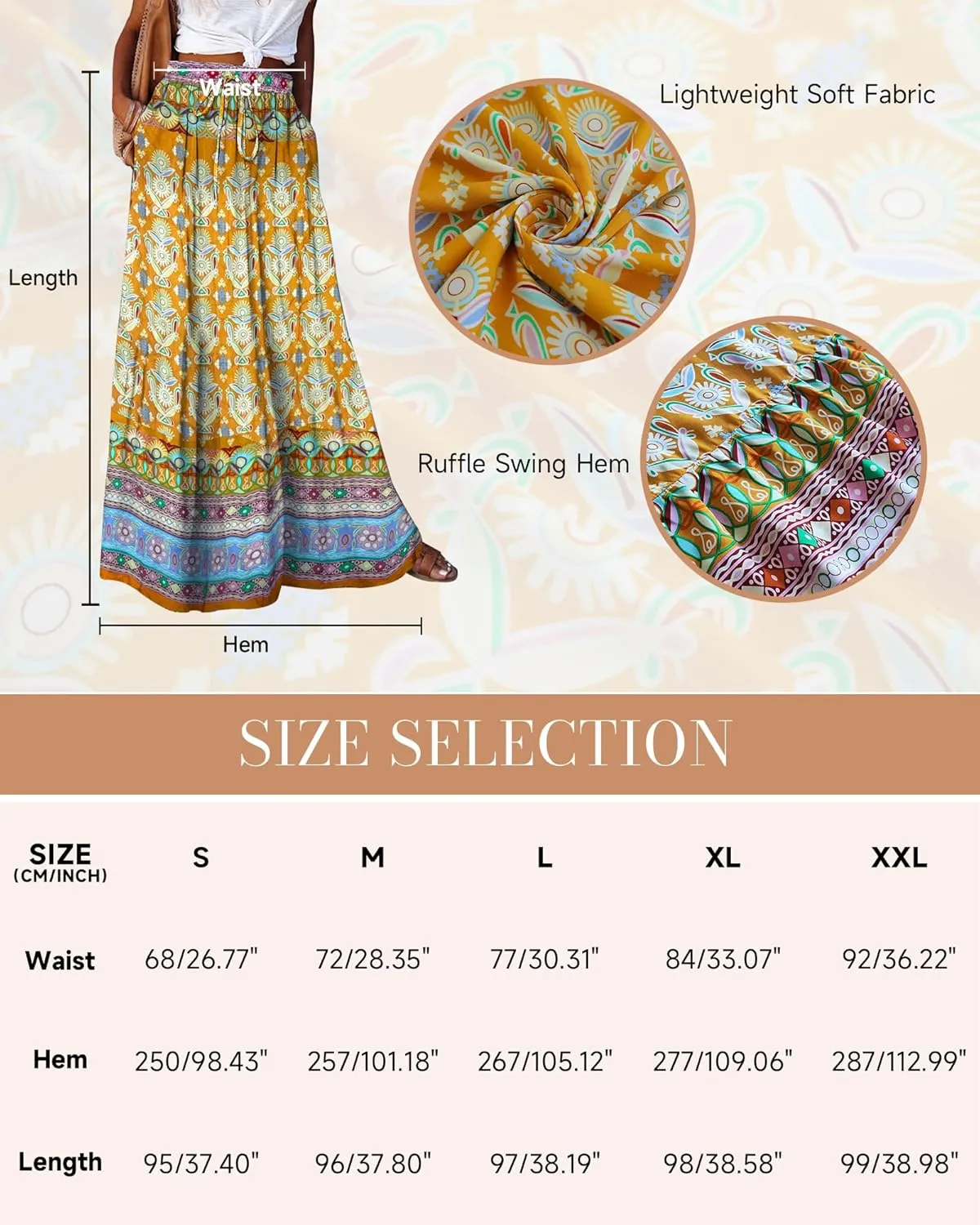 Bsubseach Skirts for Women Summer 2025 Boho Pleated Flowy Long Skirts Casual A Line Floral Maxi Skirt with Pockets