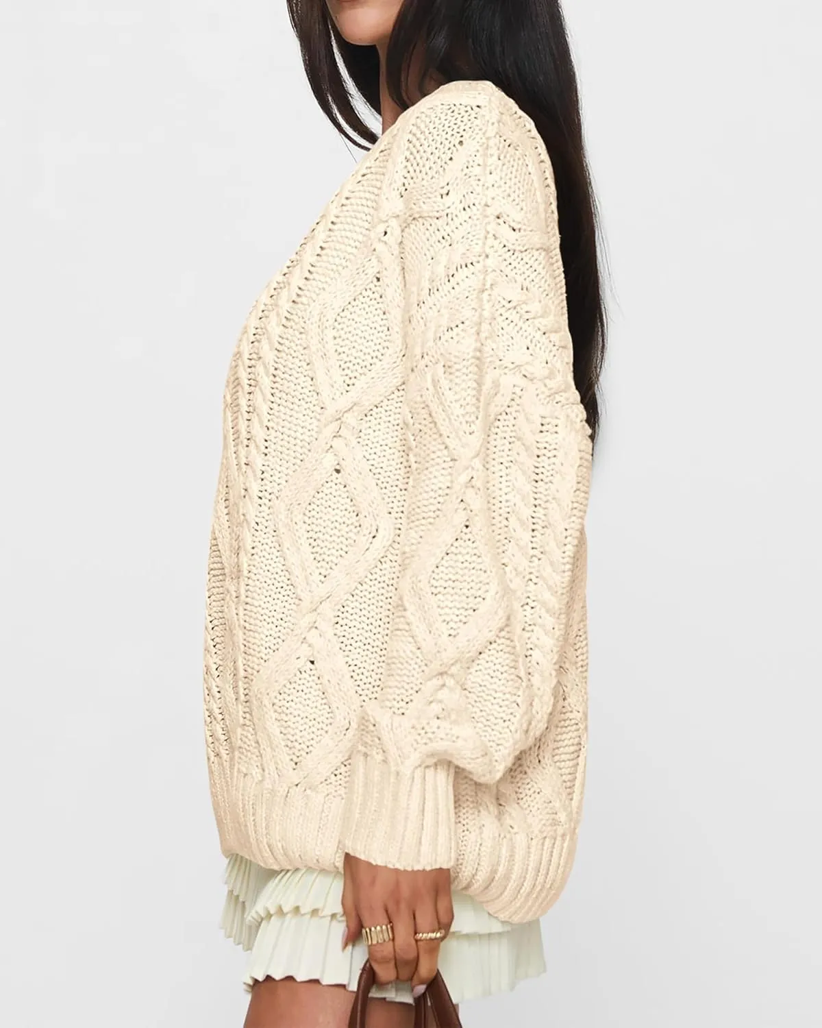 BTFBM Casual Women Long Sleeve Sweater 2025 Fall Ribbed Knit Pullover Loose Crewneck Cable Sweater Jumper Tops