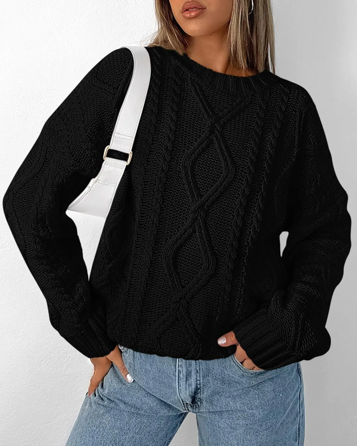 BTFBM Casual Women Long Sleeve Sweater 2025 Fall Ribbed Knit Pullover Loose Crewneck Cable Sweater Jumper Tops