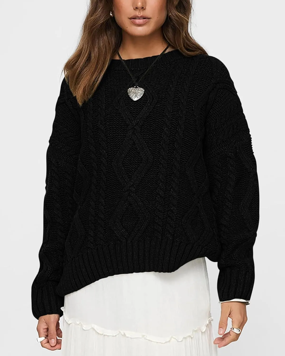 BTFBM Casual Women Long Sleeve Sweater 2025 Fall Ribbed Knit Pullover Loose Crewneck Cable Sweater Jumper Tops
