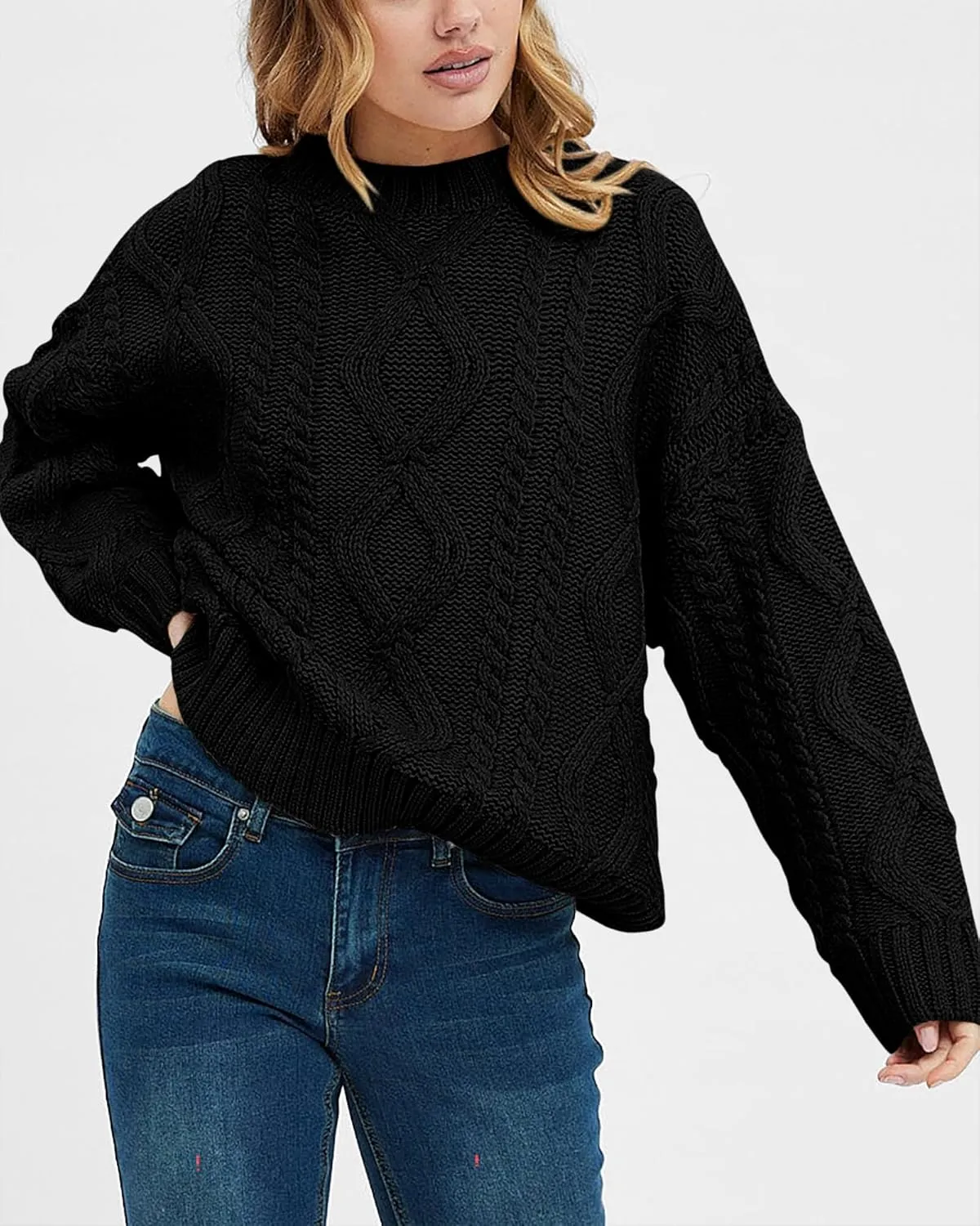 BTFBM Casual Women Long Sleeve Sweater 2025 Fall Ribbed Knit Pullover Loose Crewneck Cable Sweater Jumper Tops