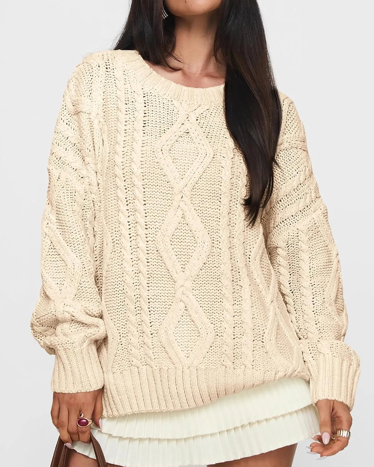 BTFBM Casual Women Long Sleeve Sweater 2025 Fall Ribbed Knit Pullover Loose Crewneck Cable Sweater Jumper Tops