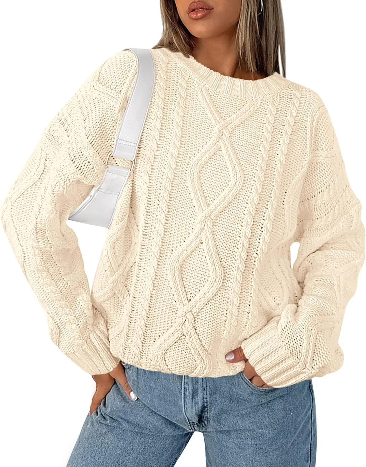 BTFBM Casual Women Long Sleeve Sweater 2025 Fall Ribbed Knit Pullover Loose Crewneck Cable Sweater Jumper Tops