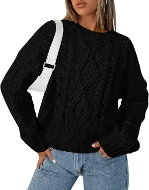 BTFBM Casual Women Long Sleeve Sweater 2025 Fall Ribbed Knit Pullover Loose Crewneck Cable Sweater Jumper Tops