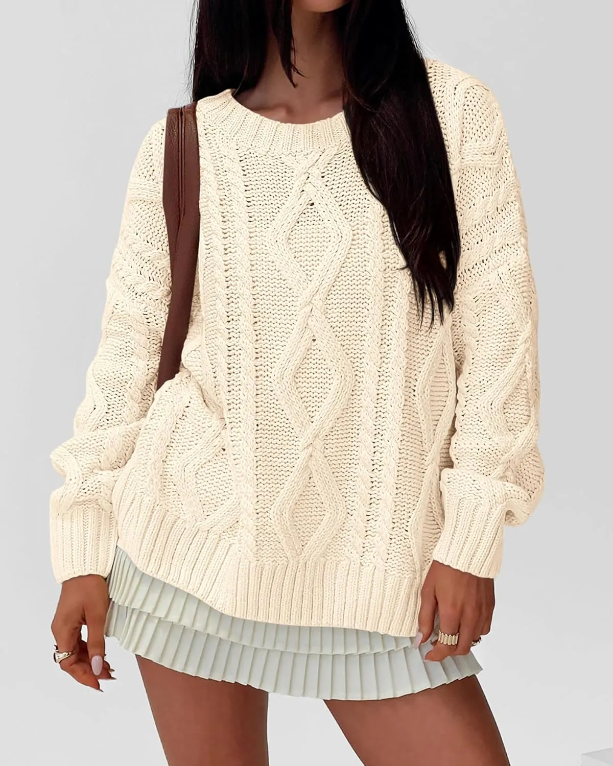 BTFBM Casual Women Long Sleeve Sweater 2025 Fall Ribbed Knit Pullover Loose Crewneck Cable Sweater Jumper Tops