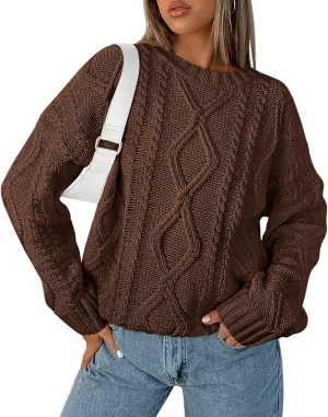 BTFBM Casual Women Long Sleeve Sweater 2025 Fall Ribbed Knit Pullover Loose Crewneck Cable Sweater Jumper Tops