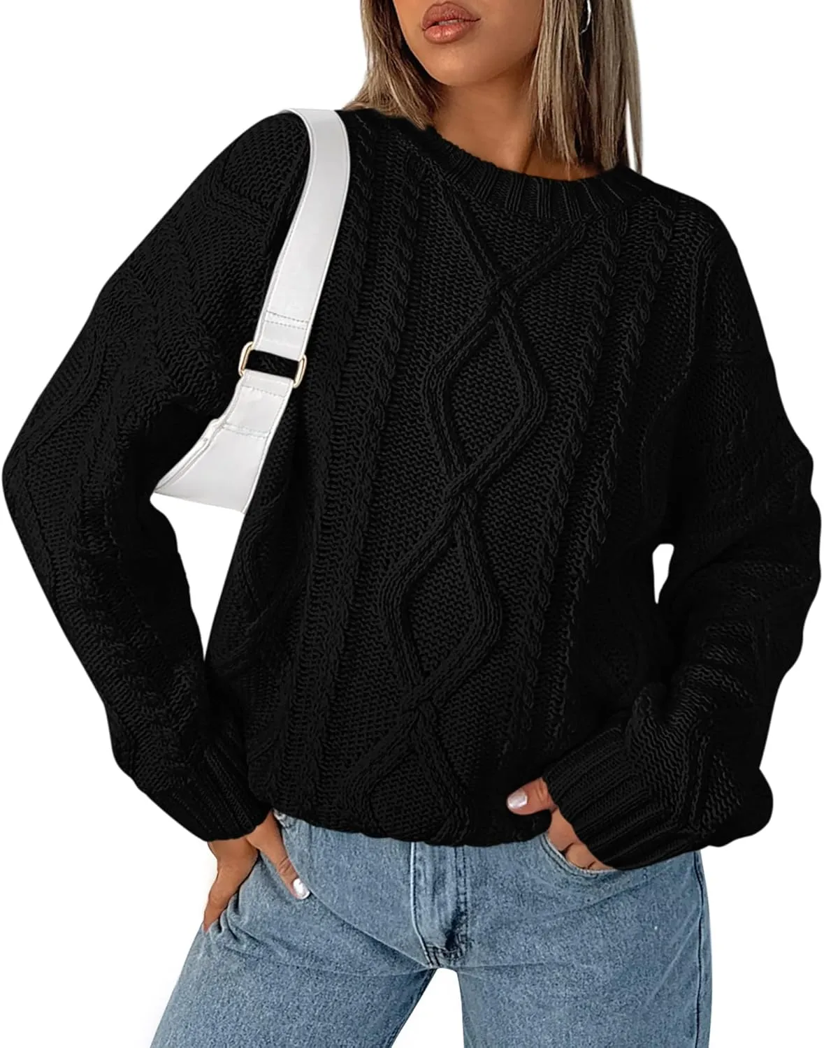 BTFBM Casual Women Long Sleeve Sweater 2025 Fall Ribbed Knit Pullover Loose Crewneck Cable Sweater Jumper Tops