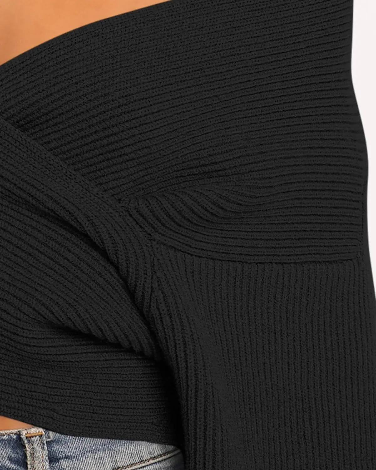 BTFBM Women Casual V Neck Long Sleeve Sweaters Cross Wrap Front Off Shoulder Asymmetric Hem Knitted Crop Solid Pullover