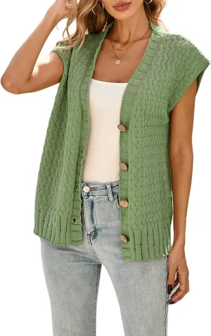 Cakulo Womens Cable Knit Sweater Vest 2025 Oversized Sleeveless Button Down Summer Cardigan Sweaters Tops