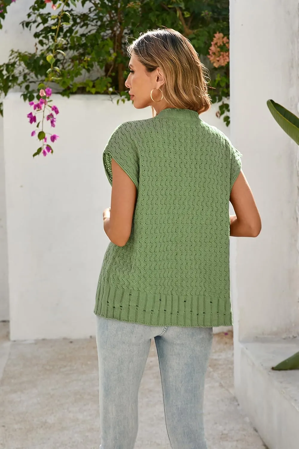 Cakulo Womens Cable Knit Sweater Vest 2025 Oversized Sleeveless Button Down Summer Cardigan Sweaters Tops
