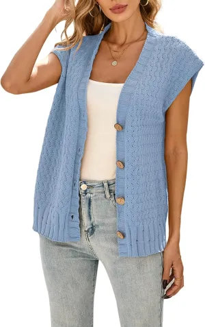 Cakulo Womens Cable Knit Sweater Vest 2025 Oversized Sleeveless Button Down Summer Cardigan Sweaters Tops
