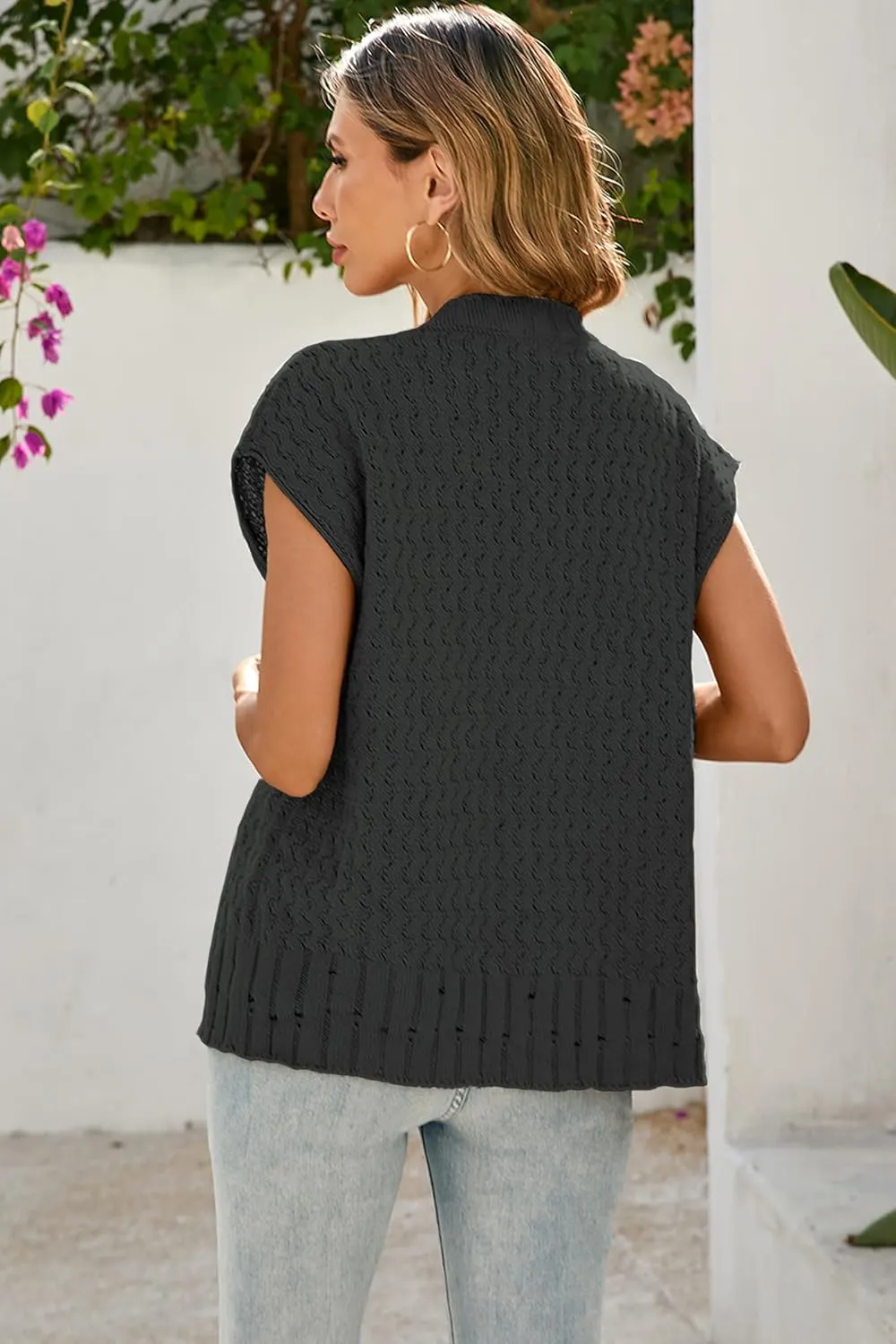 Cakulo Womens Cable Knit Sweater Vest 2025 Oversized Sleeveless Button Down Summer Cardigan Sweaters Tops