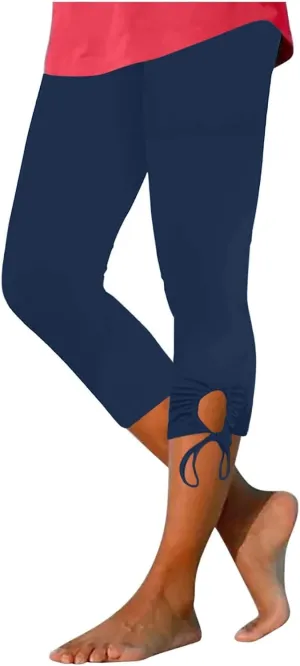 Capri Leggings for Women Tummy Control Knee Length Capri Shorts Dressy 2024 Summer Cropped Pants Casual Comfy Solid Capris