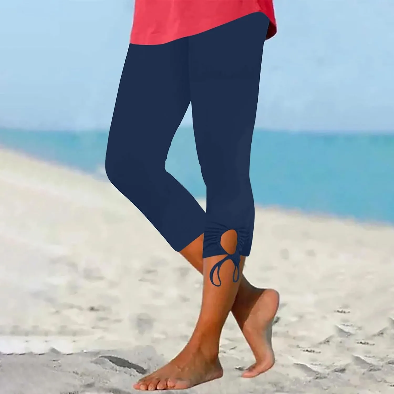 Capri Leggings for Women Tummy Control Knee Length Capri Shorts Dressy 2024 Summer Cropped Pants Casual Comfy Solid Capris