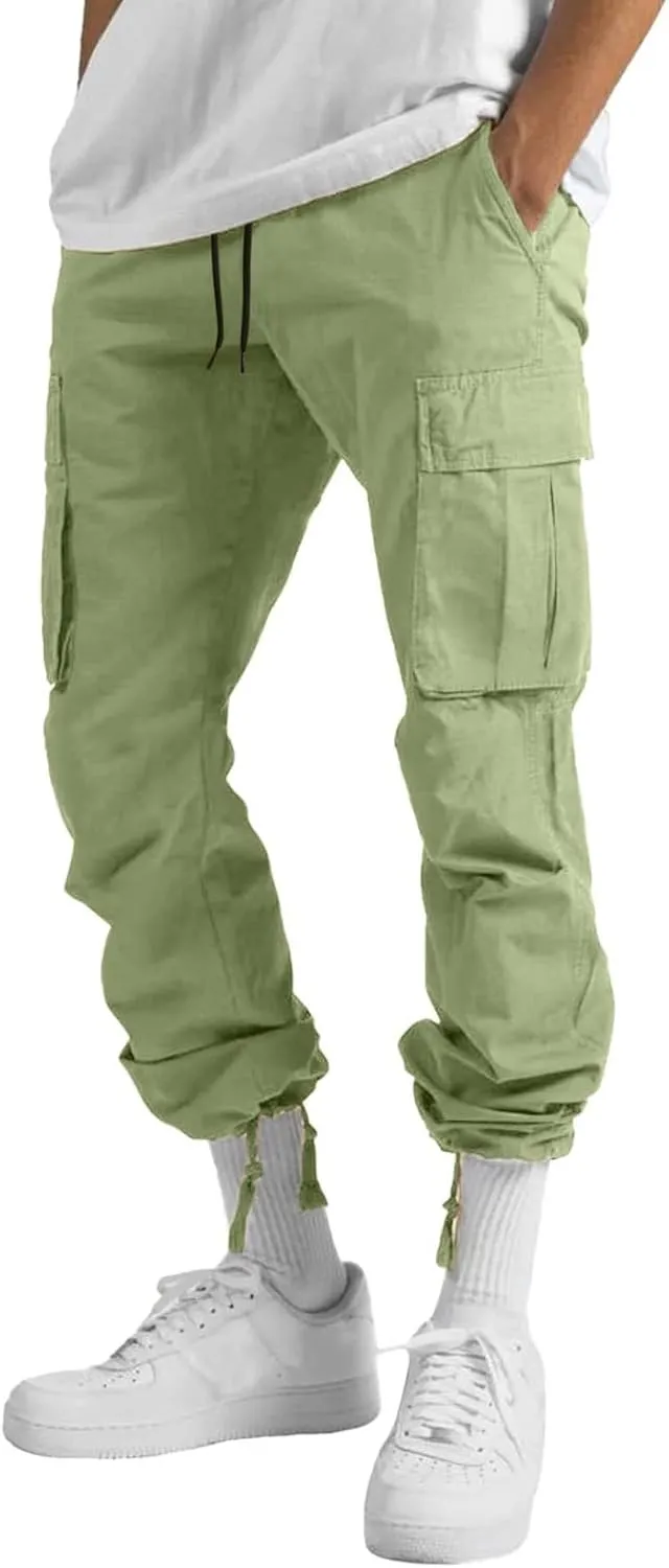 Cargo Pants for Men Casual Straight Leg Cargo Pants Solid Color Trousers Overalls Outdoor Wearing Pants with Pockets
