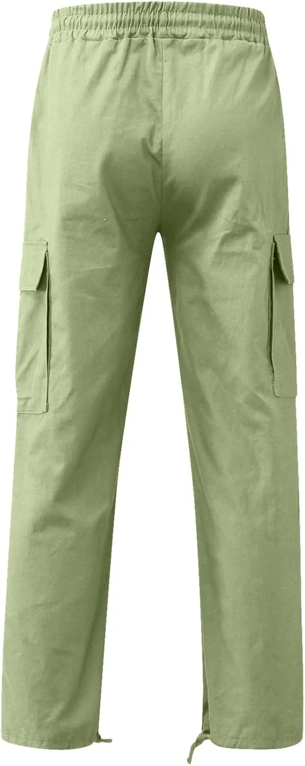Cargo Pants for Men Casual Straight Leg Cargo Pants Solid Color Trousers Overalls Outdoor Wearing Pants with Pockets