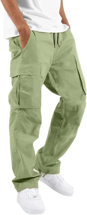 Cargo Pants for Men Casual Straight Leg Cargo Pants Solid Color Trousers Overalls Outdoor Wearing Pants with Pockets