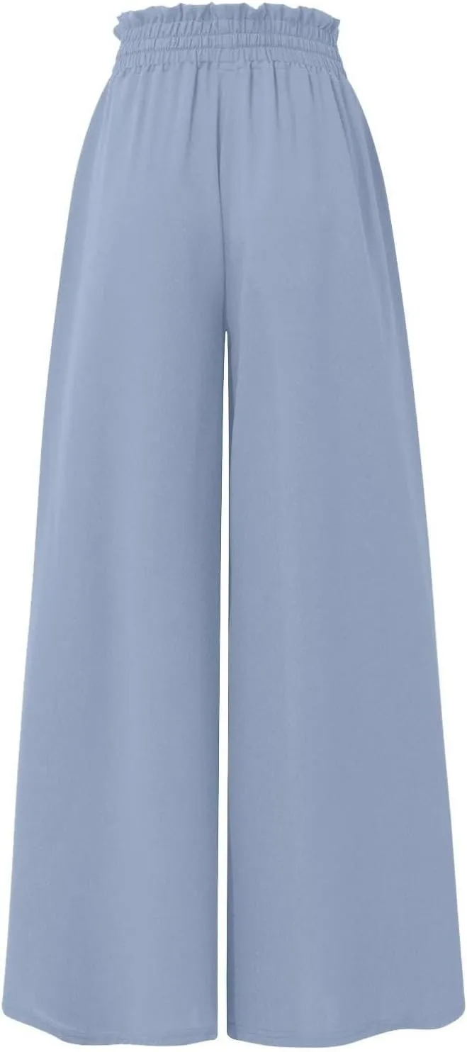 Casual Drawstring Joggers for Womens Lightweight Wide Leg Flowy Lounge Pants with Pockets Simple Stylish Cotton Linen Trouser