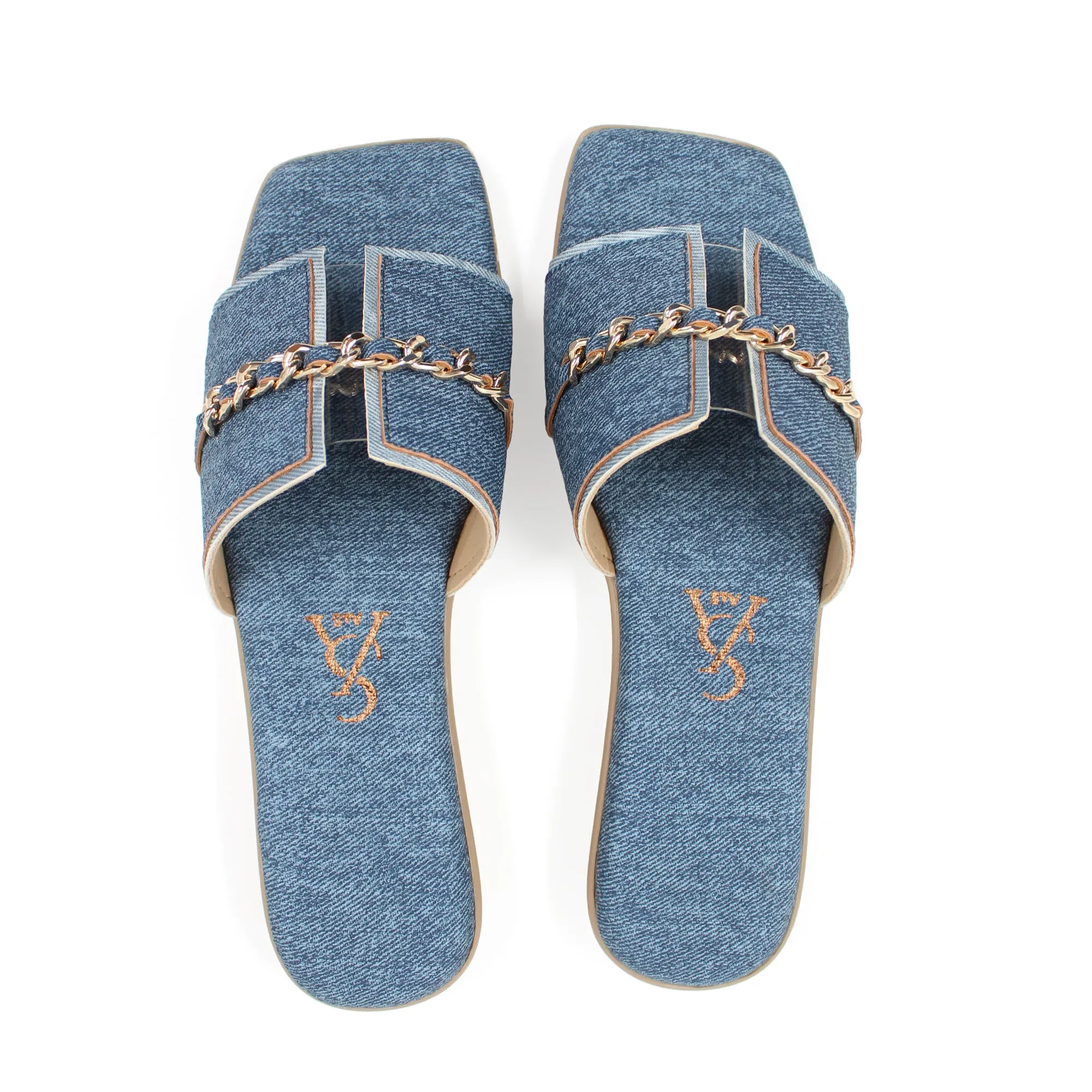 Chain Detail Denim Flats