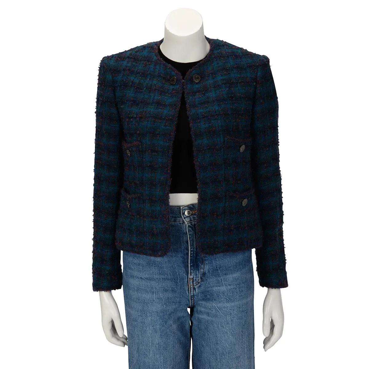 Chanel Teal Fantasy Tweed Edge to Edge Jacket FR 38