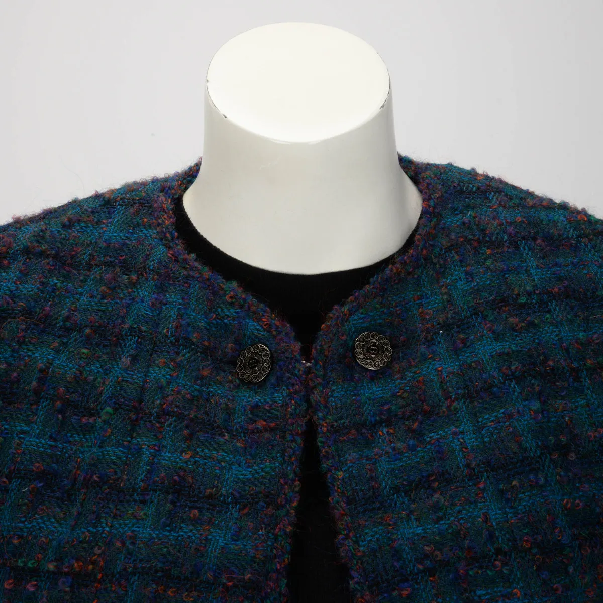 Chanel Teal Fantasy Tweed Edge to Edge Jacket FR 38