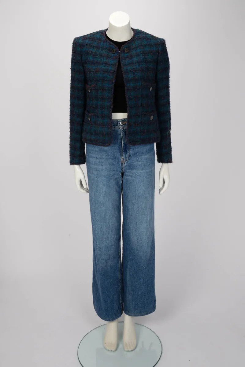 Chanel Teal Fantasy Tweed Edge to Edge Jacket FR 38