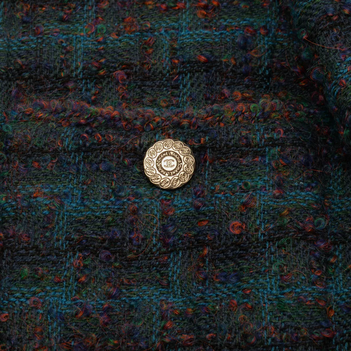 Chanel Teal Fantasy Tweed Edge to Edge Jacket FR 38