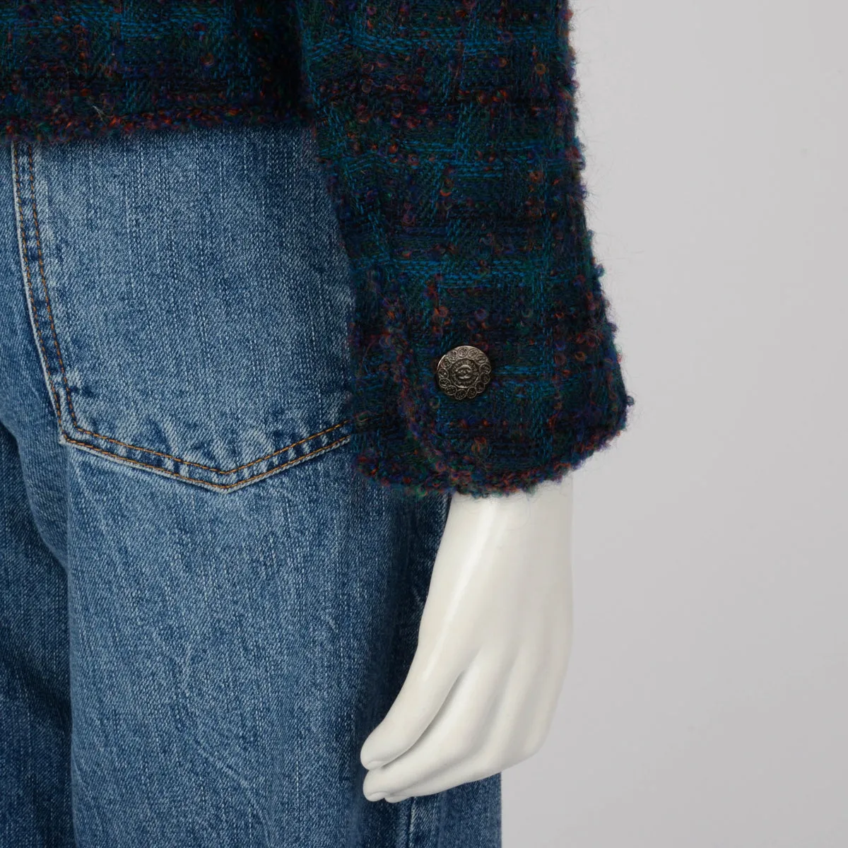 Chanel Teal Fantasy Tweed Edge to Edge Jacket FR 38