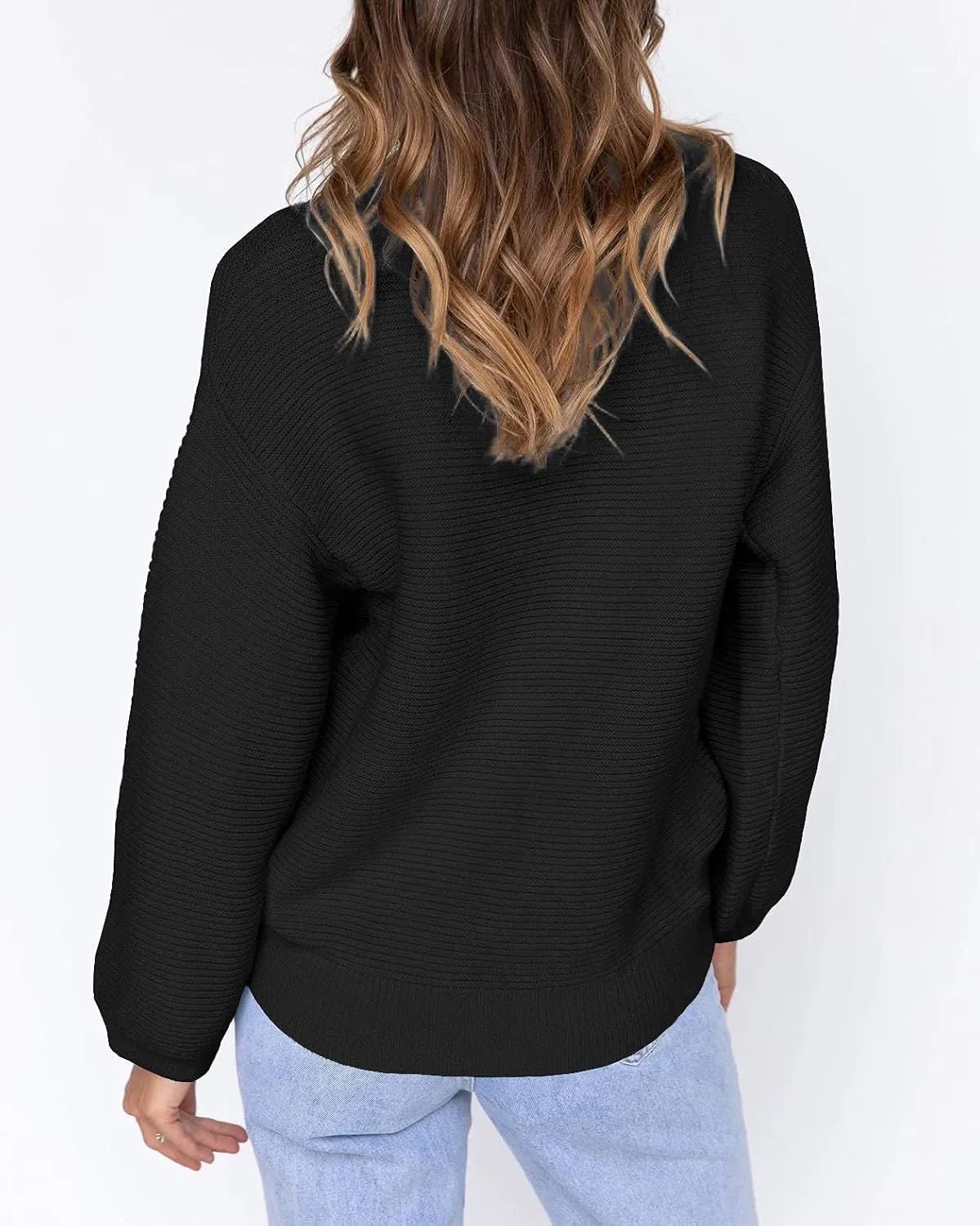 Coololi Women's Puff Sleeve Knit Pullover Ribbed Sweaters Crewneck Oversized Loose Casual Cozy Soft Slouchy Sweater Tops