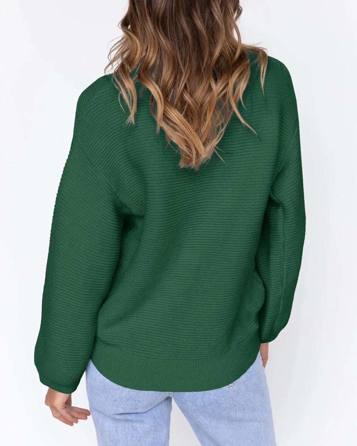 Coololi Women's Puff Sleeve Knit Pullover Ribbed Sweaters Crewneck Oversized Loose Casual Cozy Soft Slouchy Sweater Tops