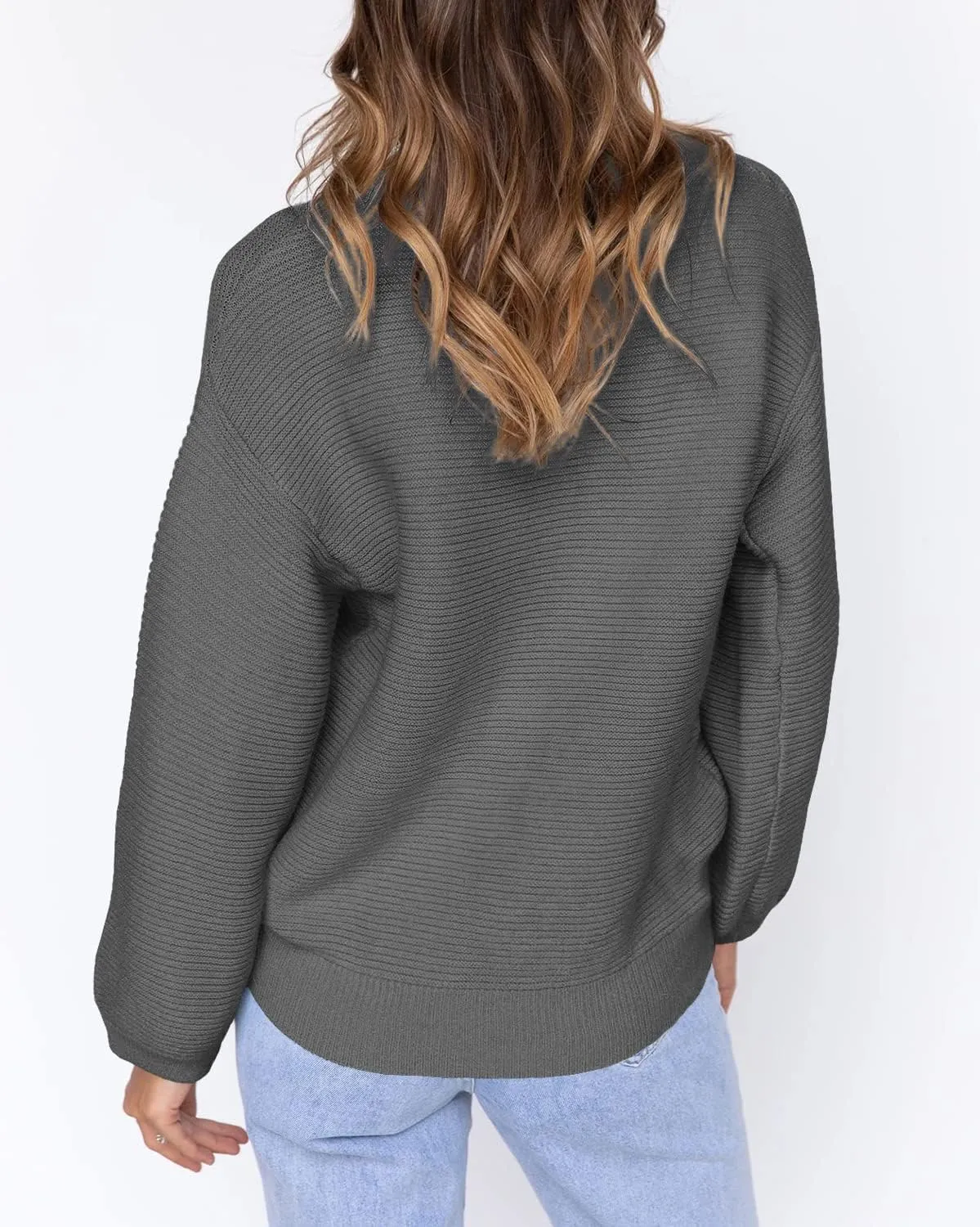 Coololi Women's Puff Sleeve Knit Pullover Ribbed Sweaters Crewneck Oversized Loose Casual Cozy Soft Slouchy Sweater Tops