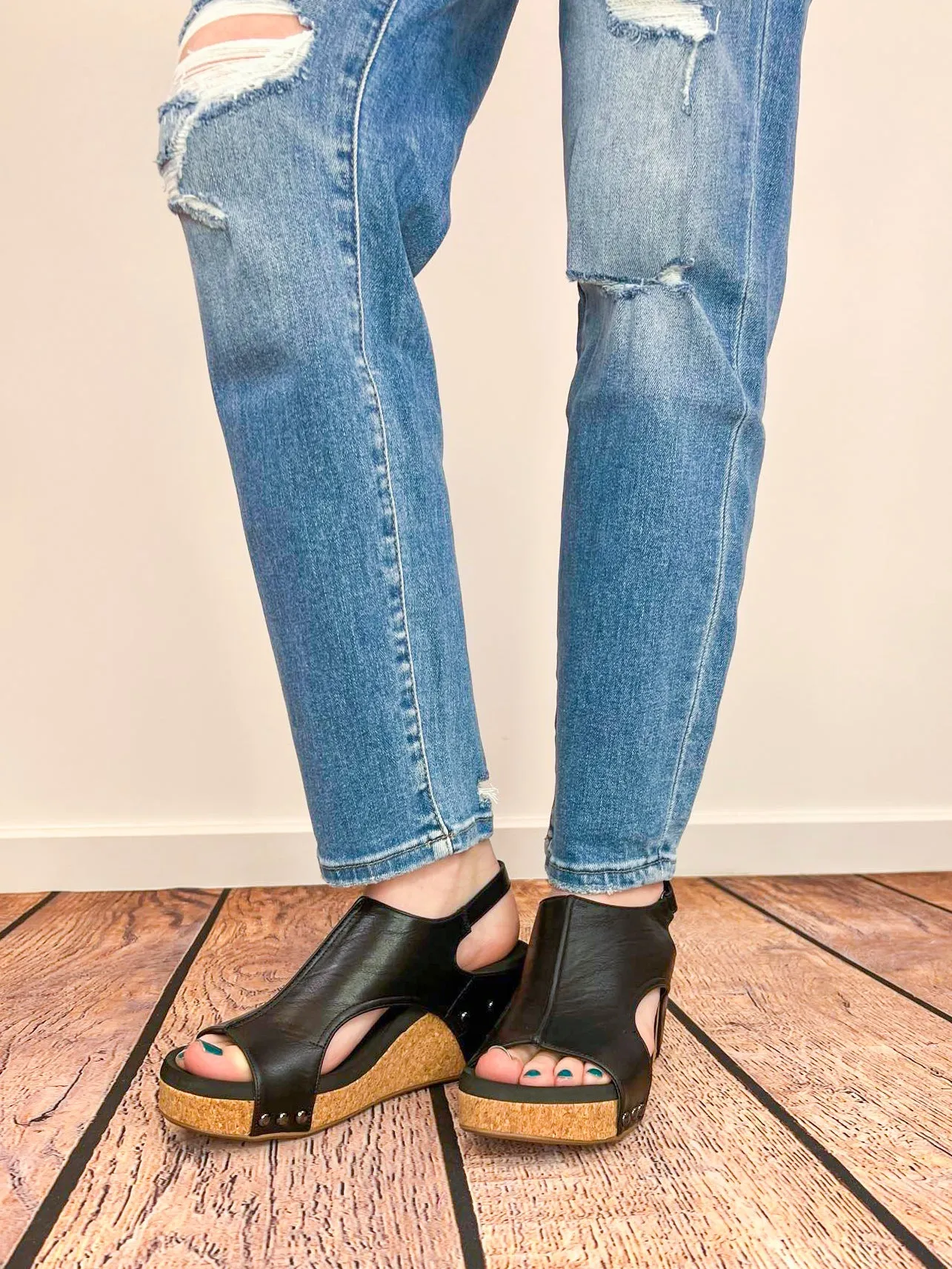 Corky's Footwear Carley Wedge Sandal - Black Smooth
