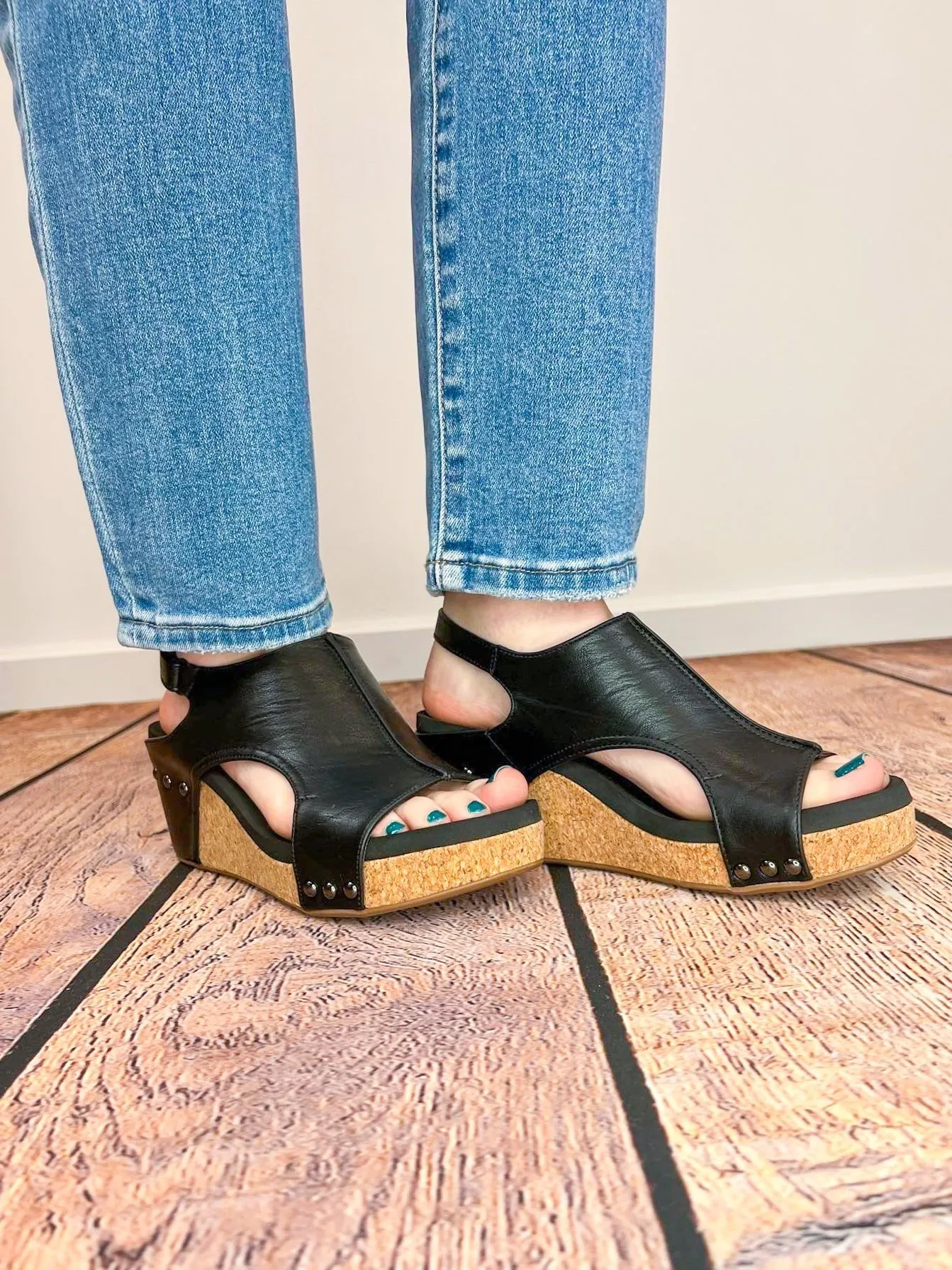 Corky's Footwear Carley Wedge Sandal - Black Smooth