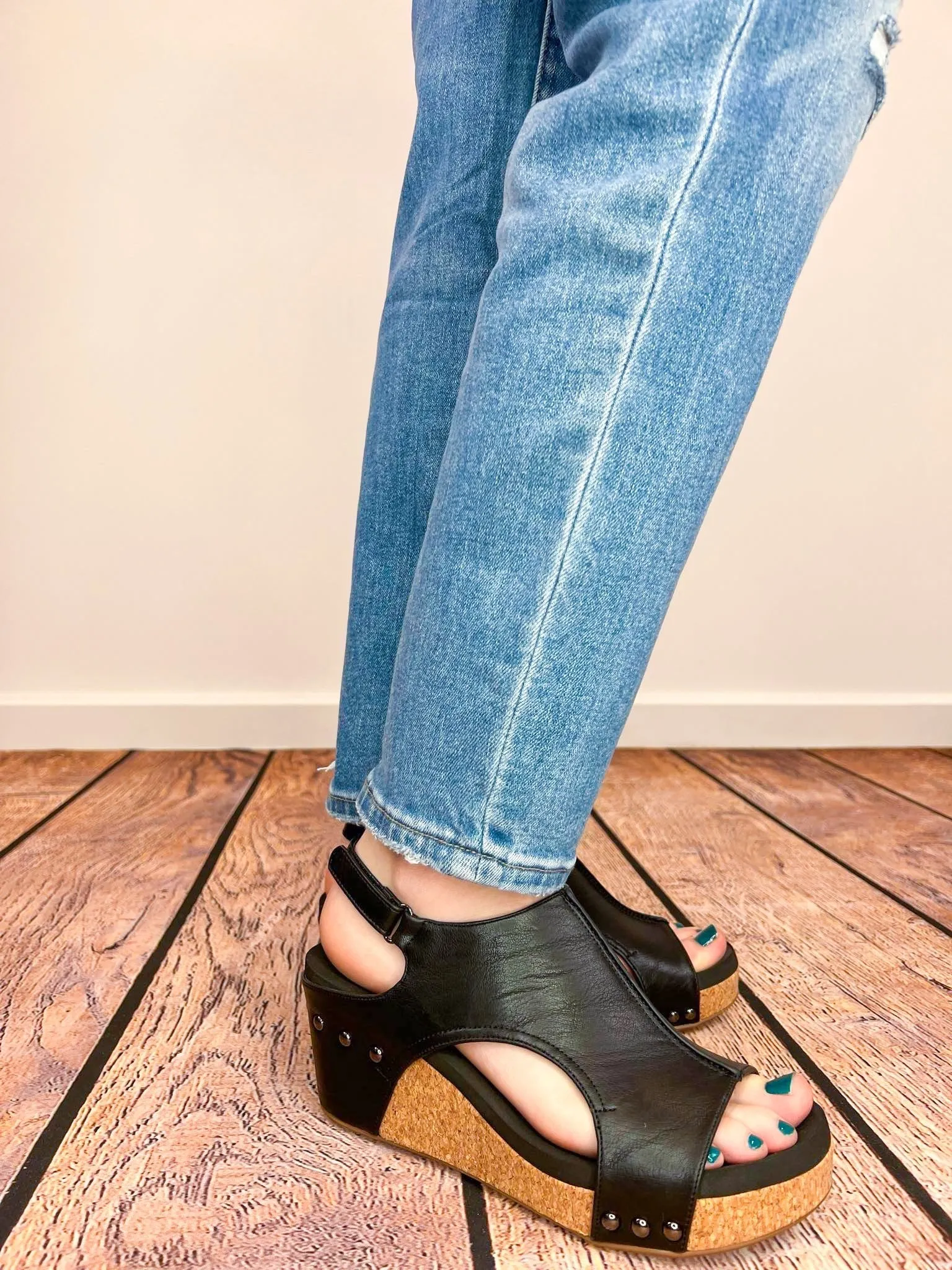 Corky's Footwear Carley Wedge Sandal - Black Smooth