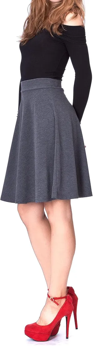 Dani's Choice Simple Stretch A-line Flared Knee Length Skirt
