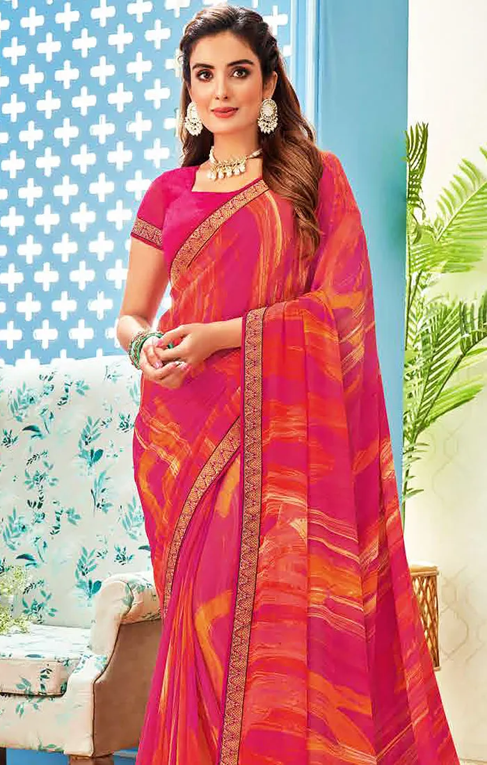 Designer Magenta Georgette Printed Saree for Casual Wear (D502)