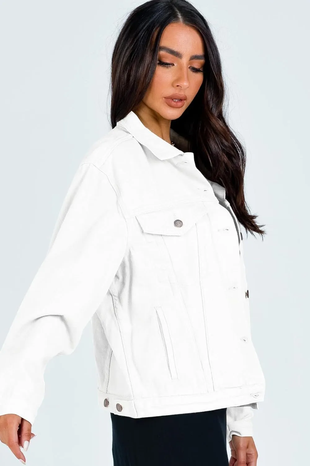 Dilgul Women's Casual Loose Oversized Long Sleeve Denim Jacket Button Jean Jacket Biker Coat