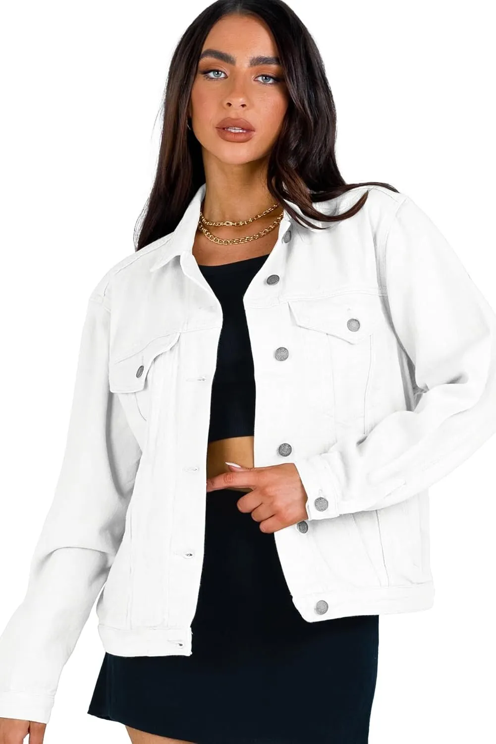 Dilgul Women's Casual Loose Oversized Long Sleeve Denim Jacket Button Jean Jacket Biker Coat