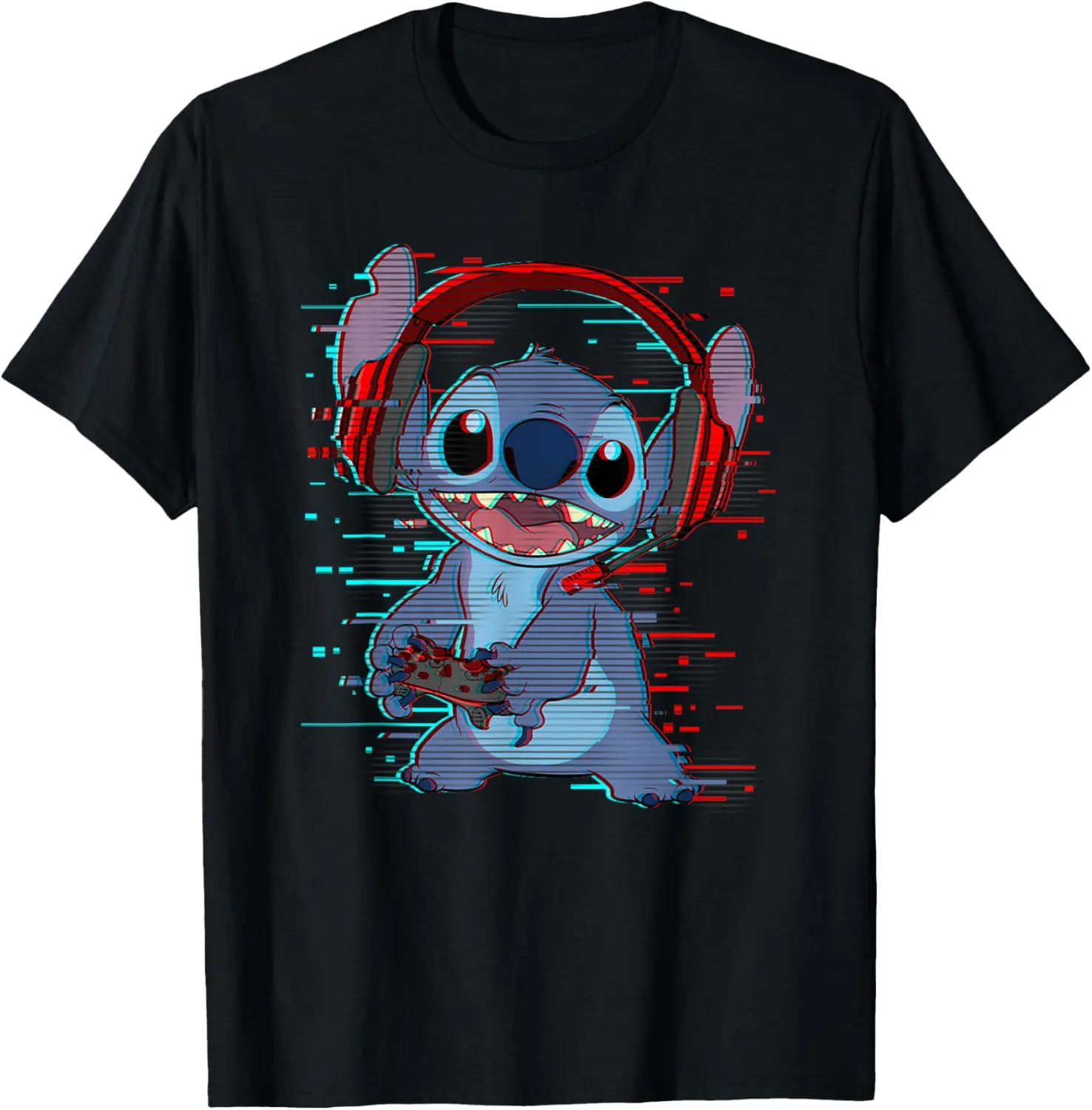 Disney Lilo & Stitch Gamer Glitch Headset and Controller T-Shirt