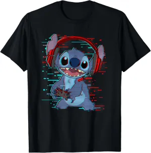 Disney Lilo & Stitch Gamer Glitch Headset and Controller T-Shirt