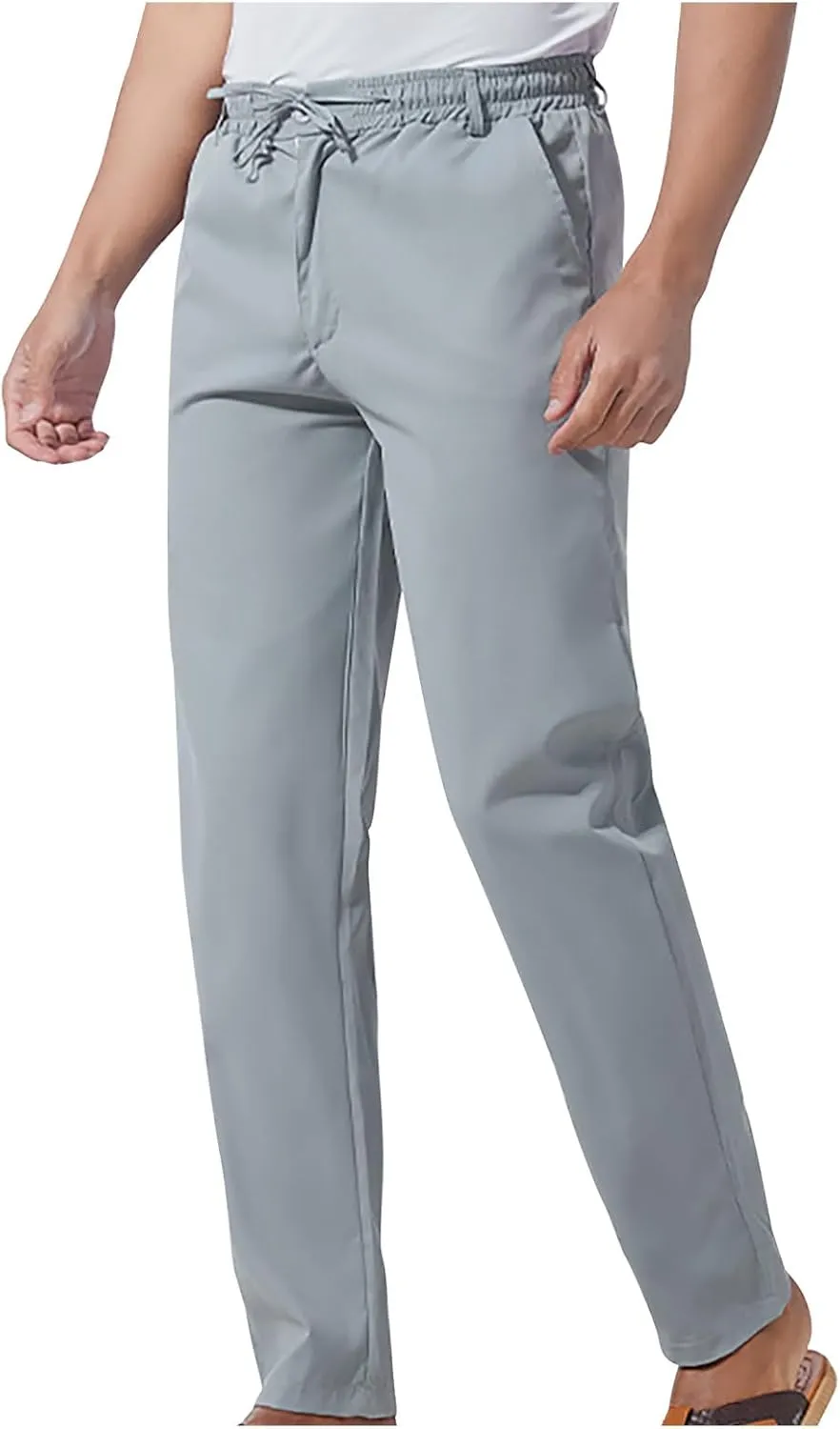 Drawstring Pants for Mens,Men's Summer Casual Beach Loose Trousers Outdoor Comfy Soft Slim Fit Thin Straight Pant