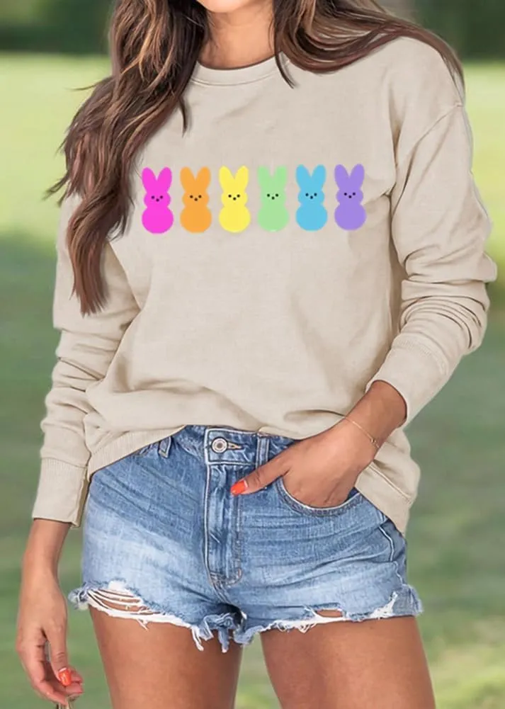 Easter Bunny Sweatshirt Women Long Sleeve Cute Rabbit Bunny Peeps Graphic Tees Happy Easter Pullover Tops