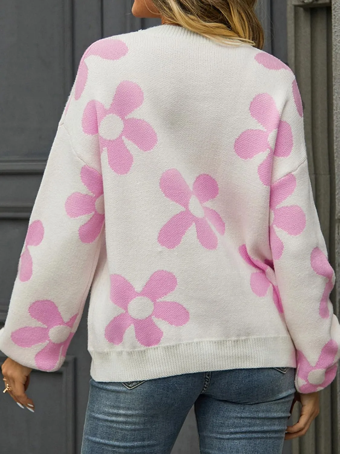 ECOWISH Women's Sweater 2024 Fall - Long Sleeve Crewneck Tops Knit Oversized Pullover Casual Print Jumper
