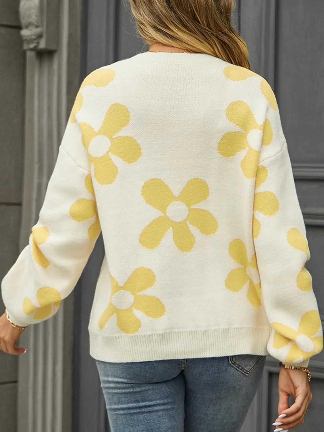 ECOWISH Women's Sweater 2024 Fall - Long Sleeve Crewneck Tops Knit Oversized Pullover Casual Print Jumper